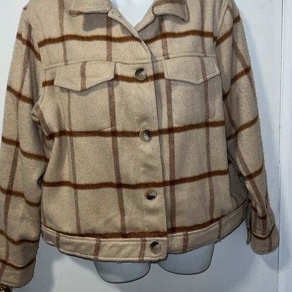 JOIE Neutral Tan and Brown Plaid Crop Shacket-L - Picture 3 of 8